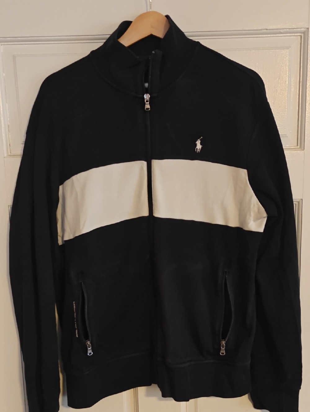 Polo by Ralph Lauren Black Zip-Up Sweater with White Chest Band